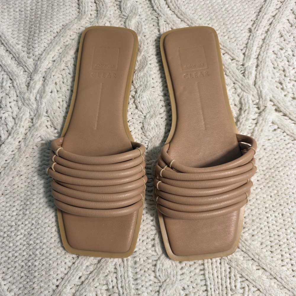 Dolce Vita Clear NYX Puffy‎ Multi Strap Slide Sandals Tan Womens 8.5 Good